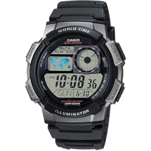 Classic World Time Digital Watch w/ 100 Meter Water-Resistance