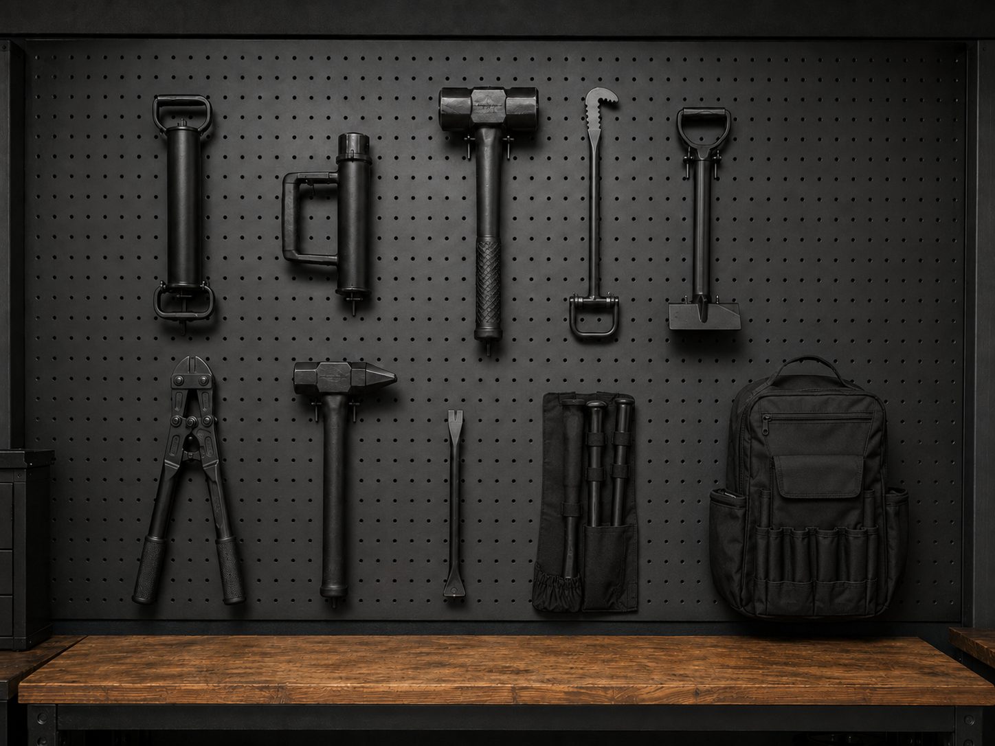 Entry Kit Three: all ten pieces of the master breaching arsenal on the armory board