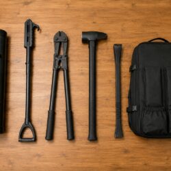 Entry Kit Two laid out: ram, Break-N-Rake, BoltMaster, ThunderMaul, SO Breacher, and the L.A. Rescue entry pack