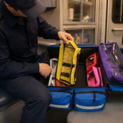 L.A. Rescue Pediatric ALS Attack Pack in use - medic lifting a color-coded pouch inside the ambulance